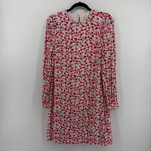 LOFT Shift Dress White Red Cherry Print Women Size S Long Sleeve Lined Keyhole